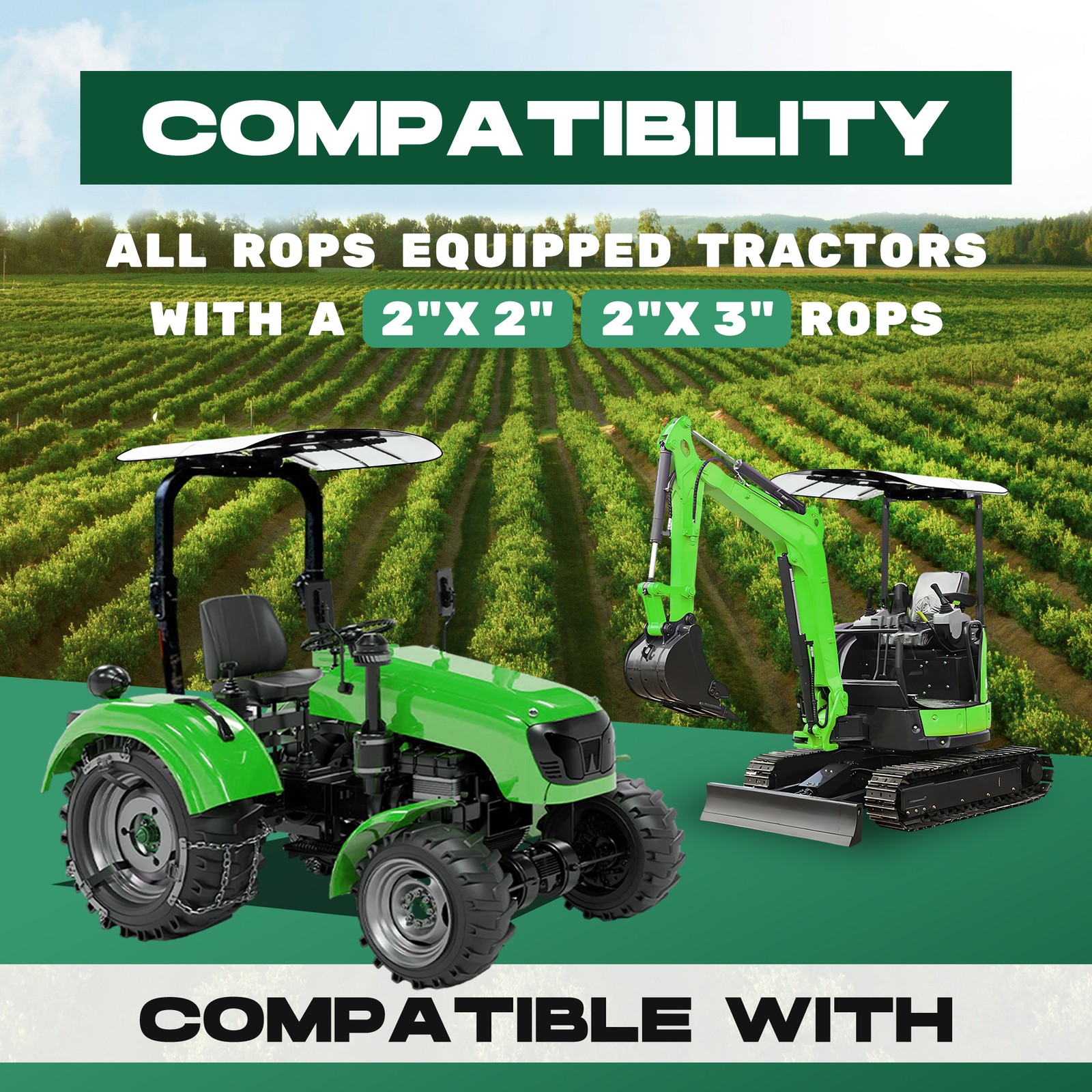 White Tuff Top Tractor Canopy For ROPS 52″ X 52″ w/ Mounting Accessories