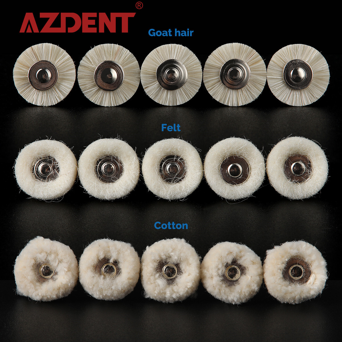 AZDENT Dental RA Goat Hair Polishing Brush Buffing Wheel 2.35mm For Rotary Tools