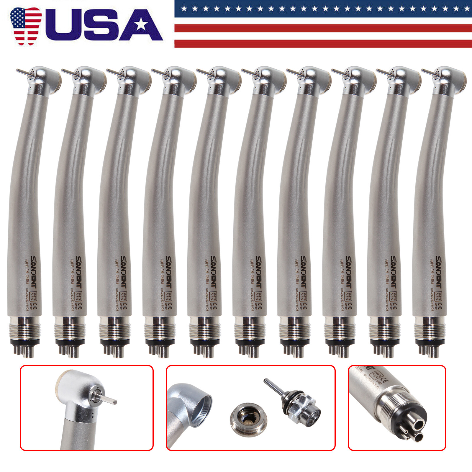 1-10 Packs SANDENT Dental High Speed Handpiece Standard Push Button 4 Holes