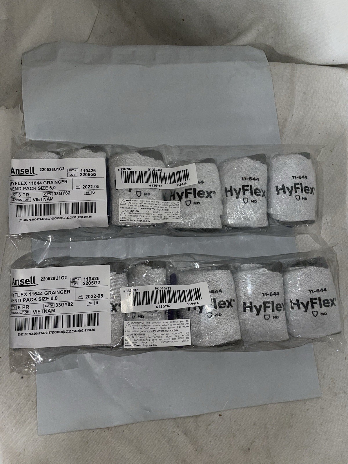 12 Pair Ansell HyFlex 11-644 Size 6 (Extra Small) Gloves ANSI Cut A2 ANSI ABR 5