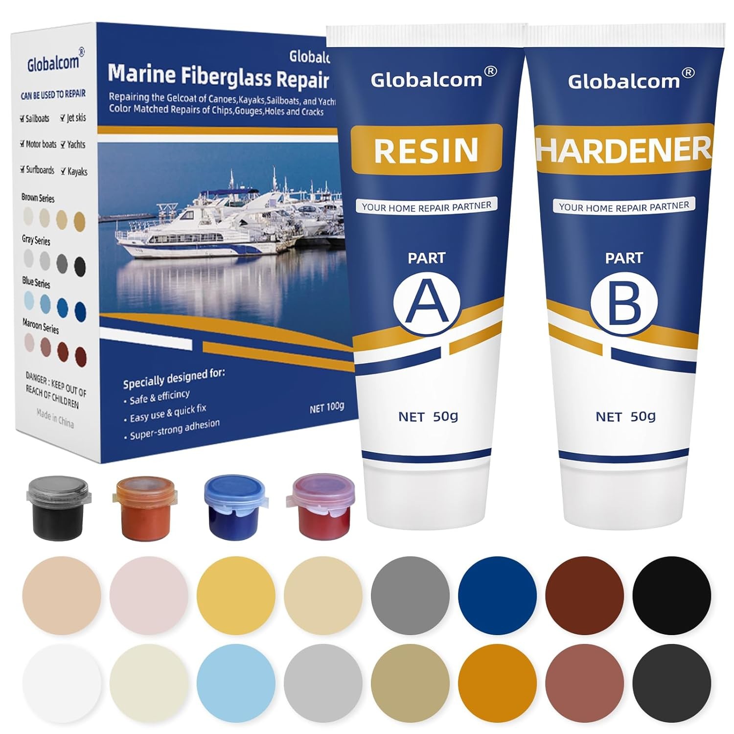 Gel Coat Repair Kit Boat Fiberglass Scratch Marine Gelcoat Filler Color Match
