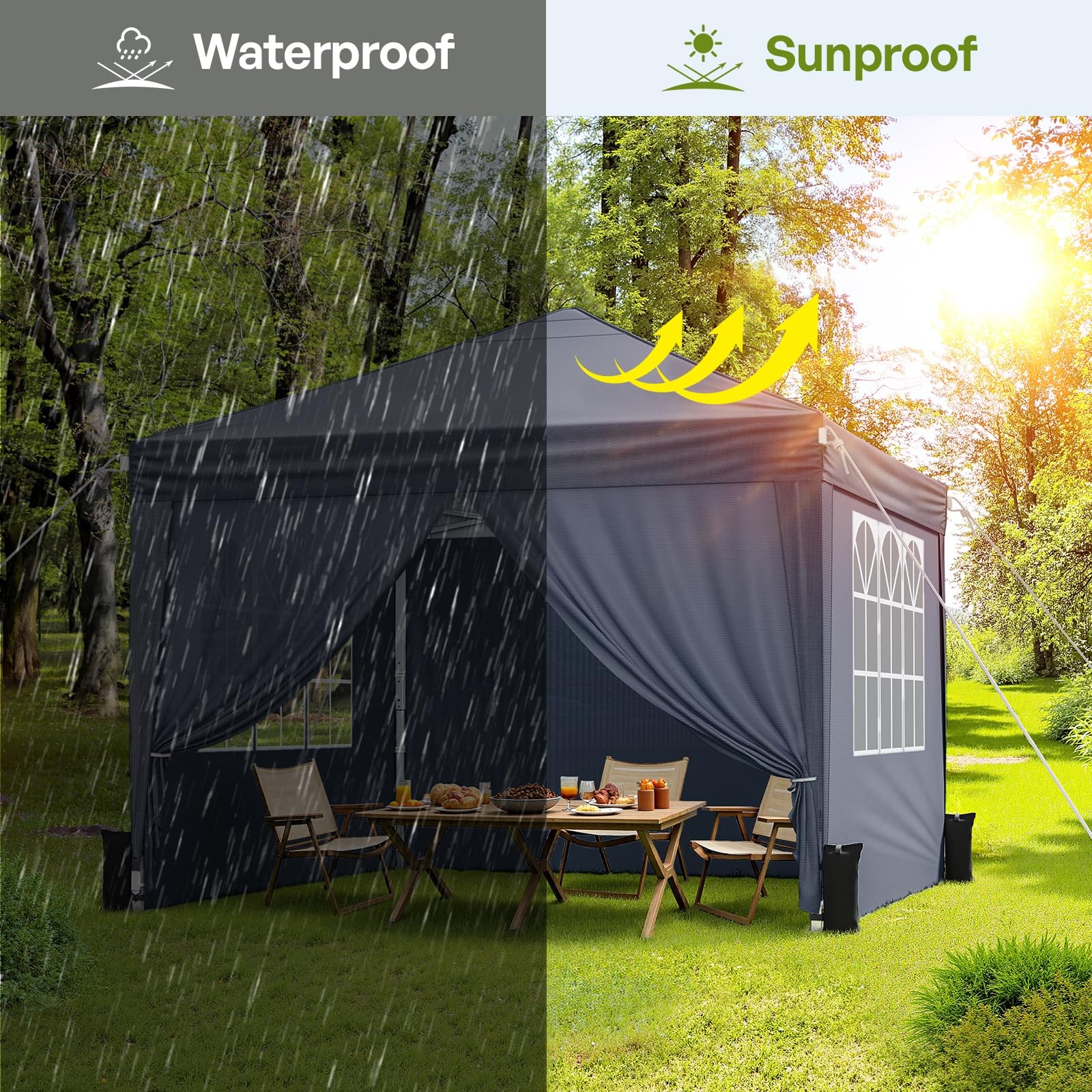 Vinabilia 10X10 Pop Up Canopy Sidewalls Instant Portable Canopy Tent Carry Bag