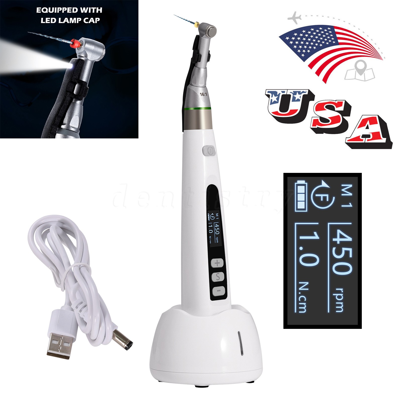 Dental Lab MARATHON Electric Micromotor Polisher+Contra Angle Straight Handpiece