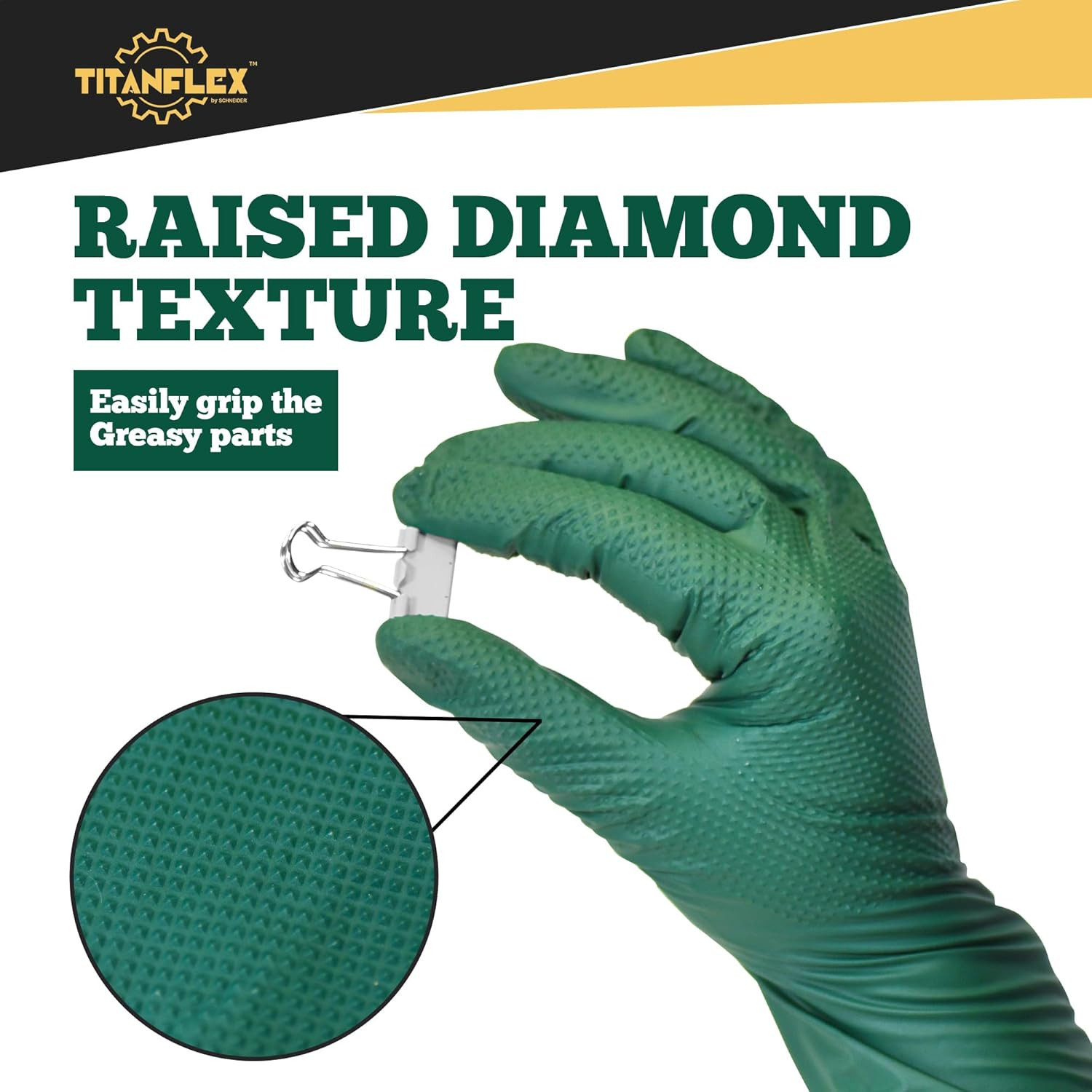 Heavy Duty Nitrile Gloves, 6 Mil Dark Green Raised Diamond Texture, Mechanic Dis