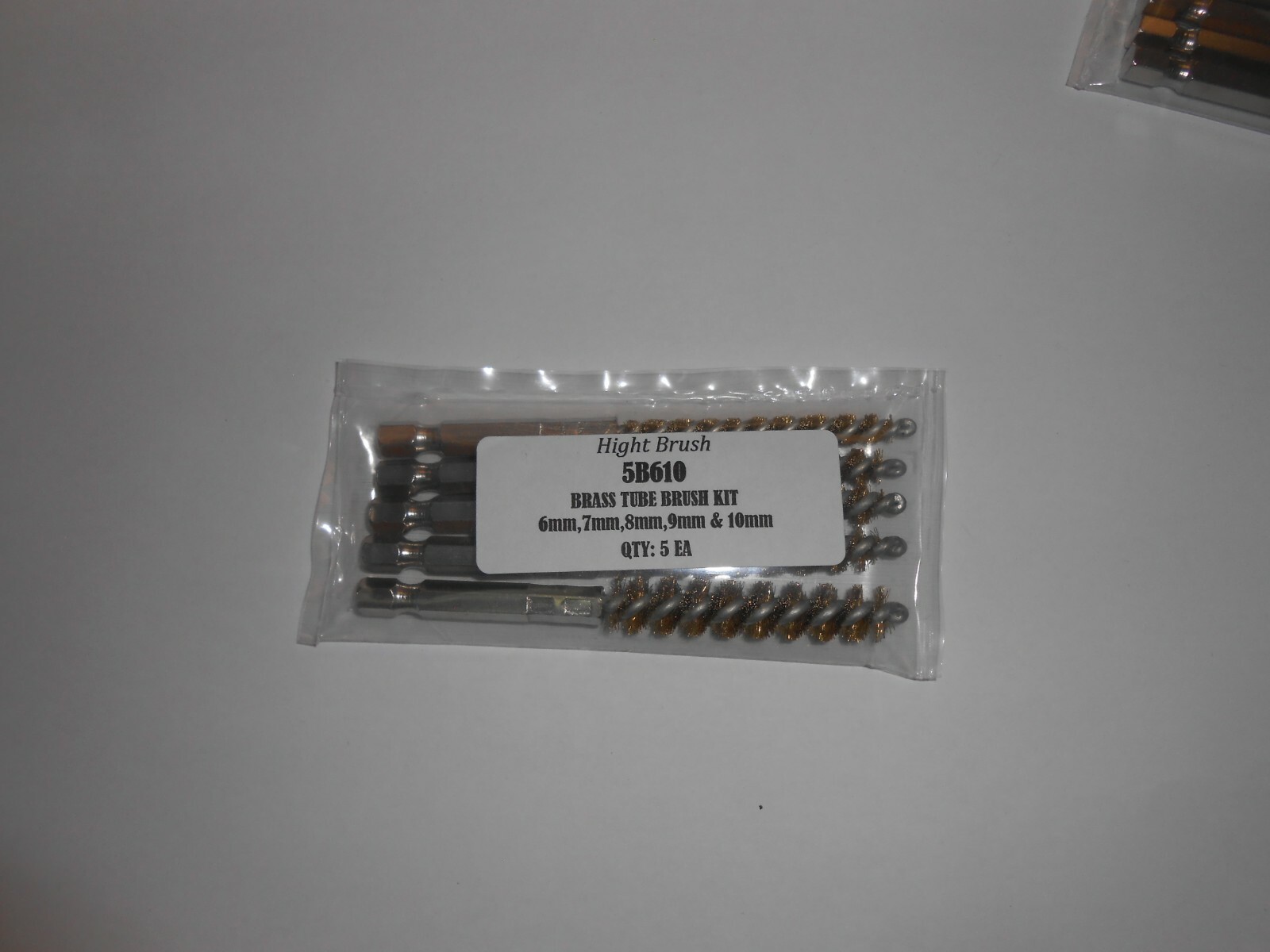 5B610 industrial tube cleaning brush set 1/4” hex 5 pc 6,7,8,9,10 mm dia. brass