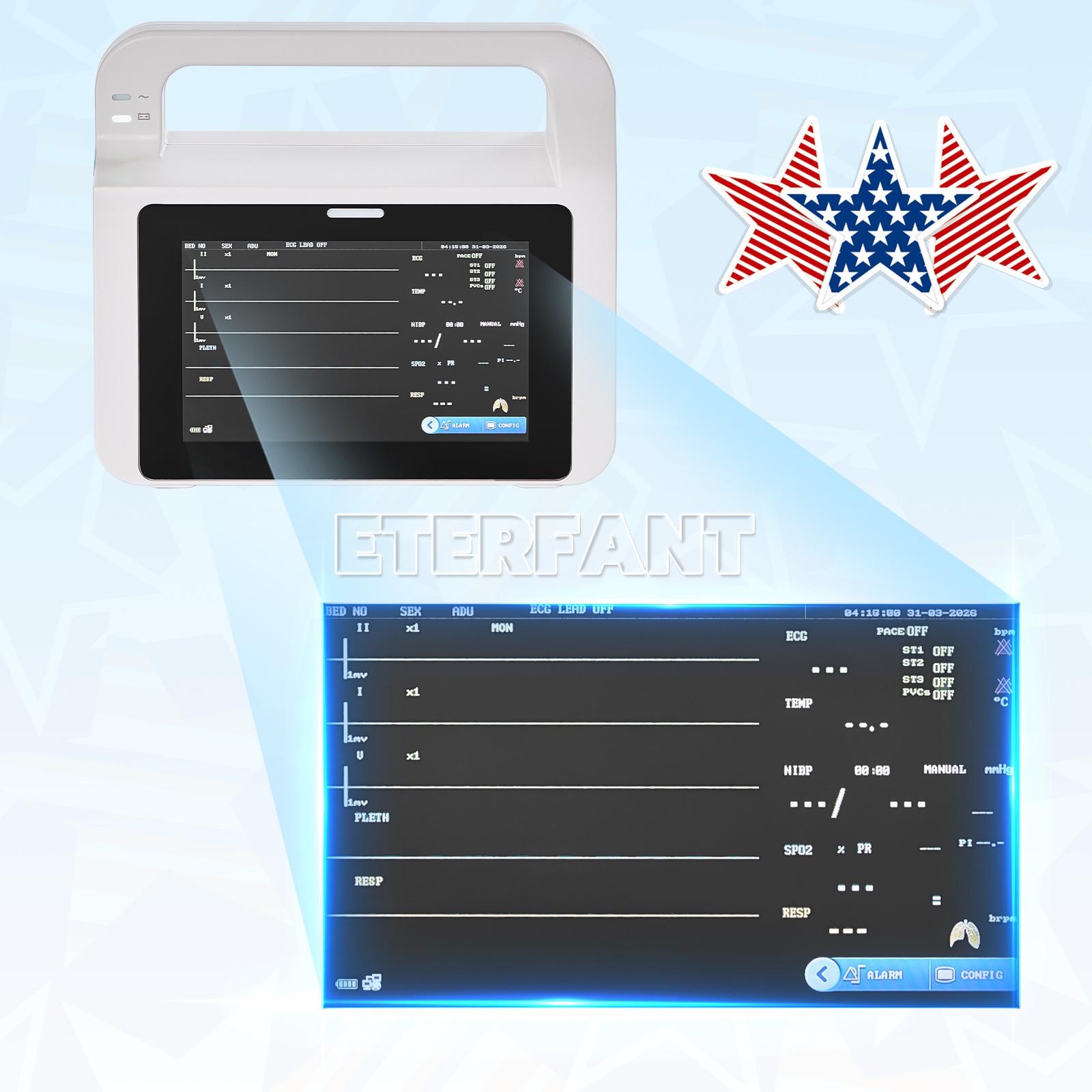 5 inch Touch Screen Multi-parameter Patient Monitor ECG RESP TEMP NIBP SPO2 PR