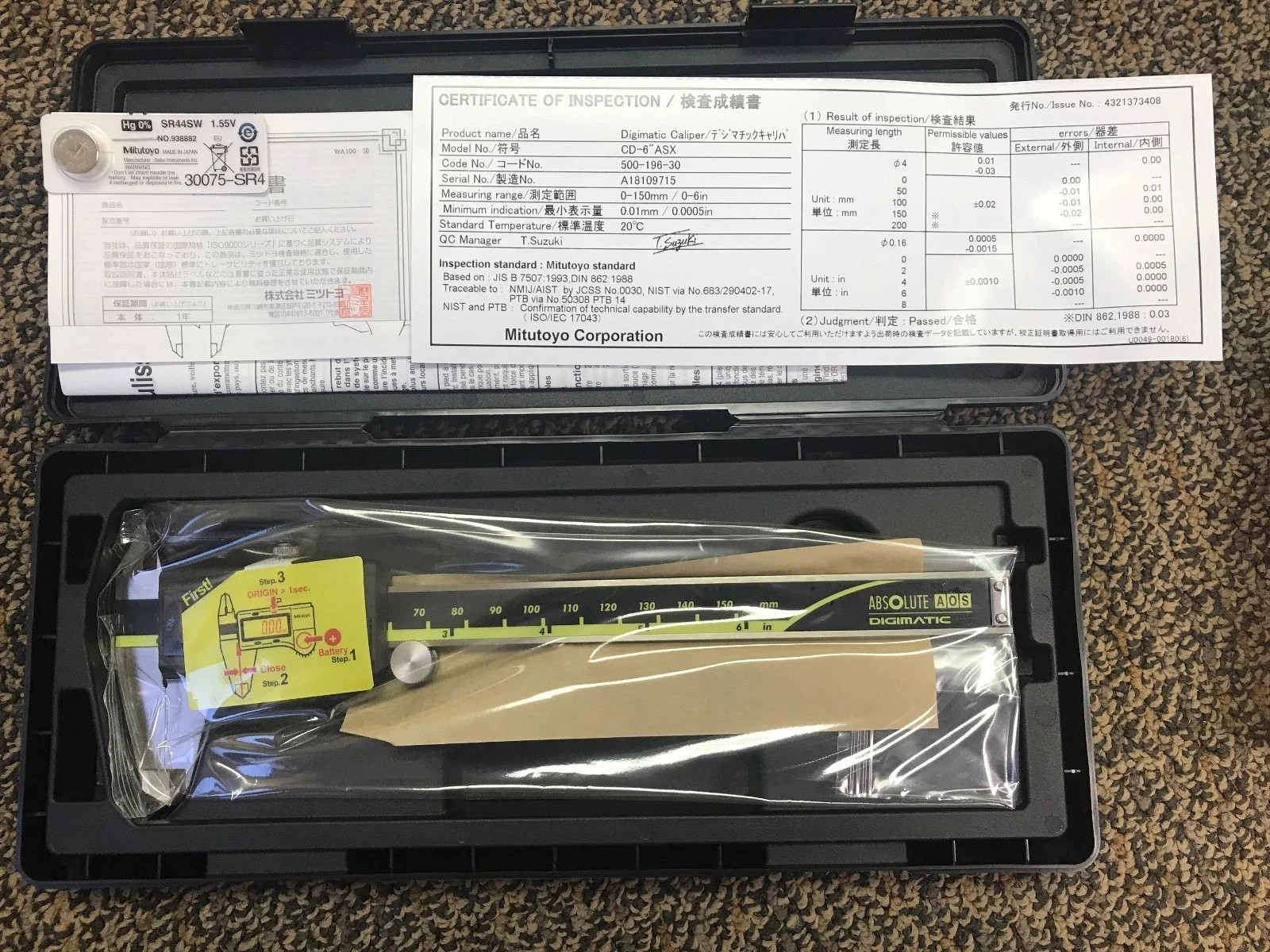 500-196-30 Japan Mitutoyo 150mm/6″ Absolute Digital Digimatic Vernier Caliper US