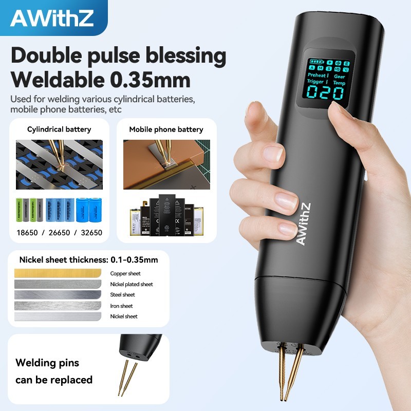 AWithZ Handheld Spot Welder 11/90 Gears Auto/Manual for 18650 Battery DIY Tool