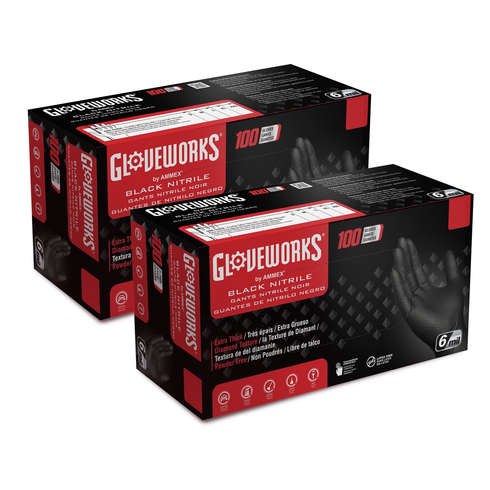 GLOVEWORKS HD 6 Mil GWBN Latex Free Nitrile Disposable Gloves, Black, 100 Count
