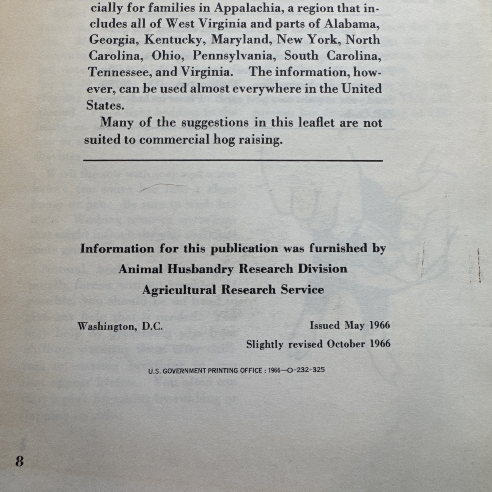 Raising A Few Hogs 1966 U.S. Department of Agriculture Leaflet No. 537