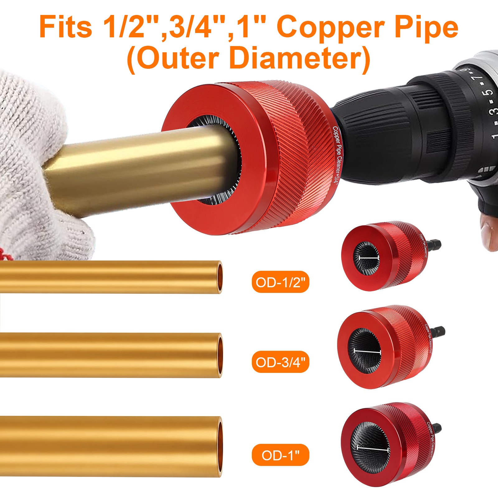 1/2″ 3/4″ 1″ Copper Tube Cleaning Brush Set for Drill Plumbing Pipe Cleaner Tool