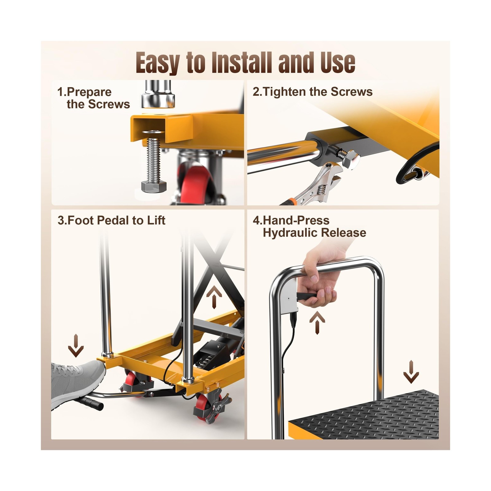 Tera Hydraulic Lift Table Cart: 330lbs Single Scissor 8.3″-28.5″ Lift Range |…