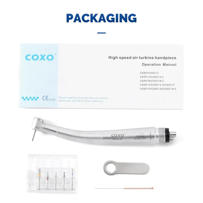 COXO CX207-B Dental Mini Head High Speed Air Turbine Handpiece 4Holes Coupler