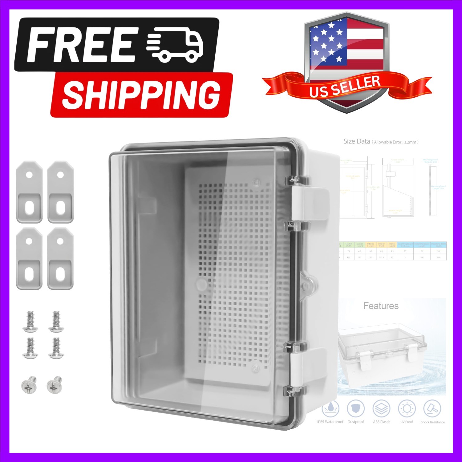 ABS Plastic Dustproof Waterproof Junction Box Hinged Shell Universal Electri…