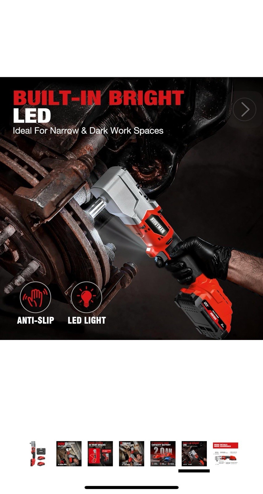 Alloyman 20V Brushless Right Angle Impact Wrench, 207 Ft-lbs（280N.Mᦀ