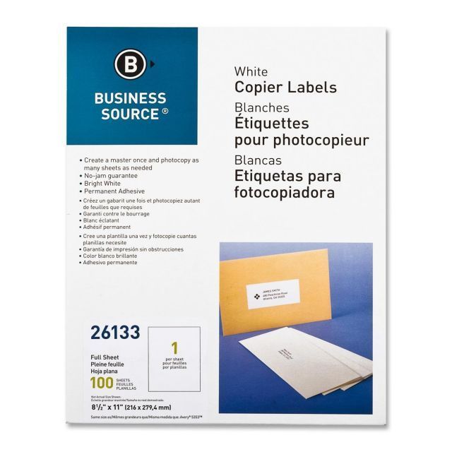 Business Source Copier Full Sheet Label – 8.50″ Width X 11″ Length – 100 / Pack