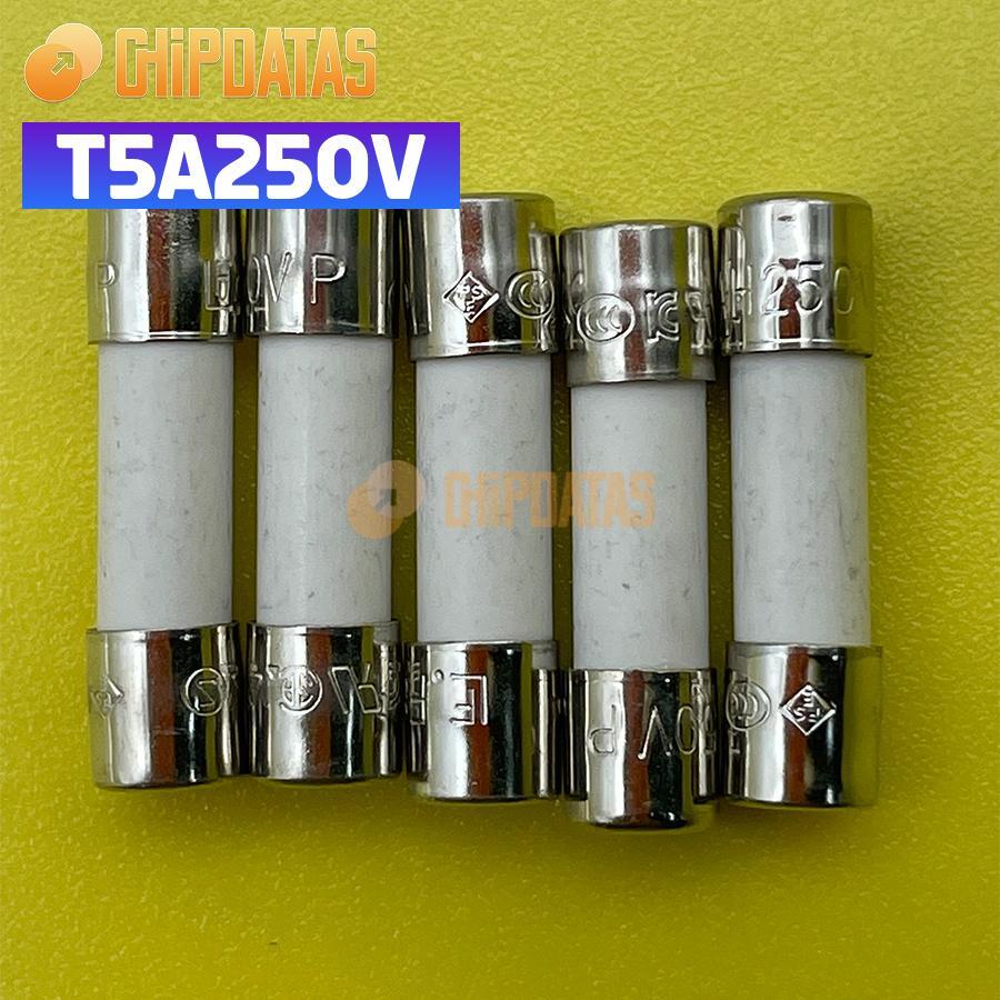 5PCS New T5AH250V, T5A250V AXIAL, CERAMIC fuses 5x20mm, 5 Amp 250V, SLOW-blow