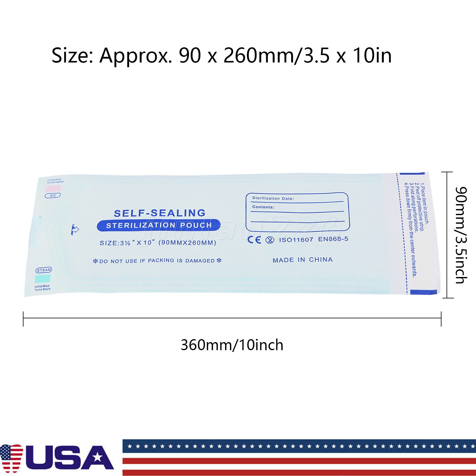 Self-Sealing Sterilization Pouches 3.5″ x 10″ 200 Pcs / Box pa