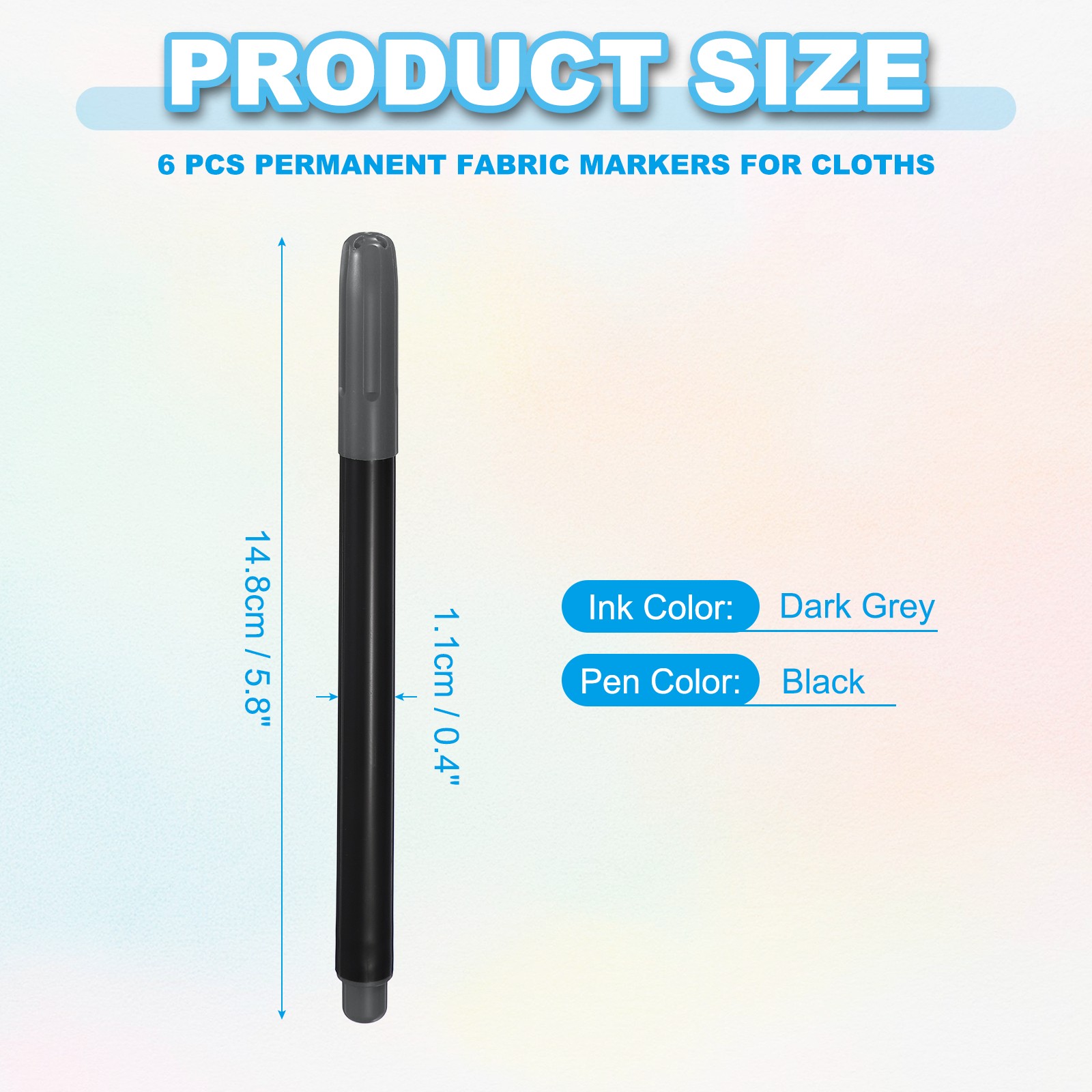 6 x Dark Grey Permanent Fabric Markers for Cloths Coloring Drawing