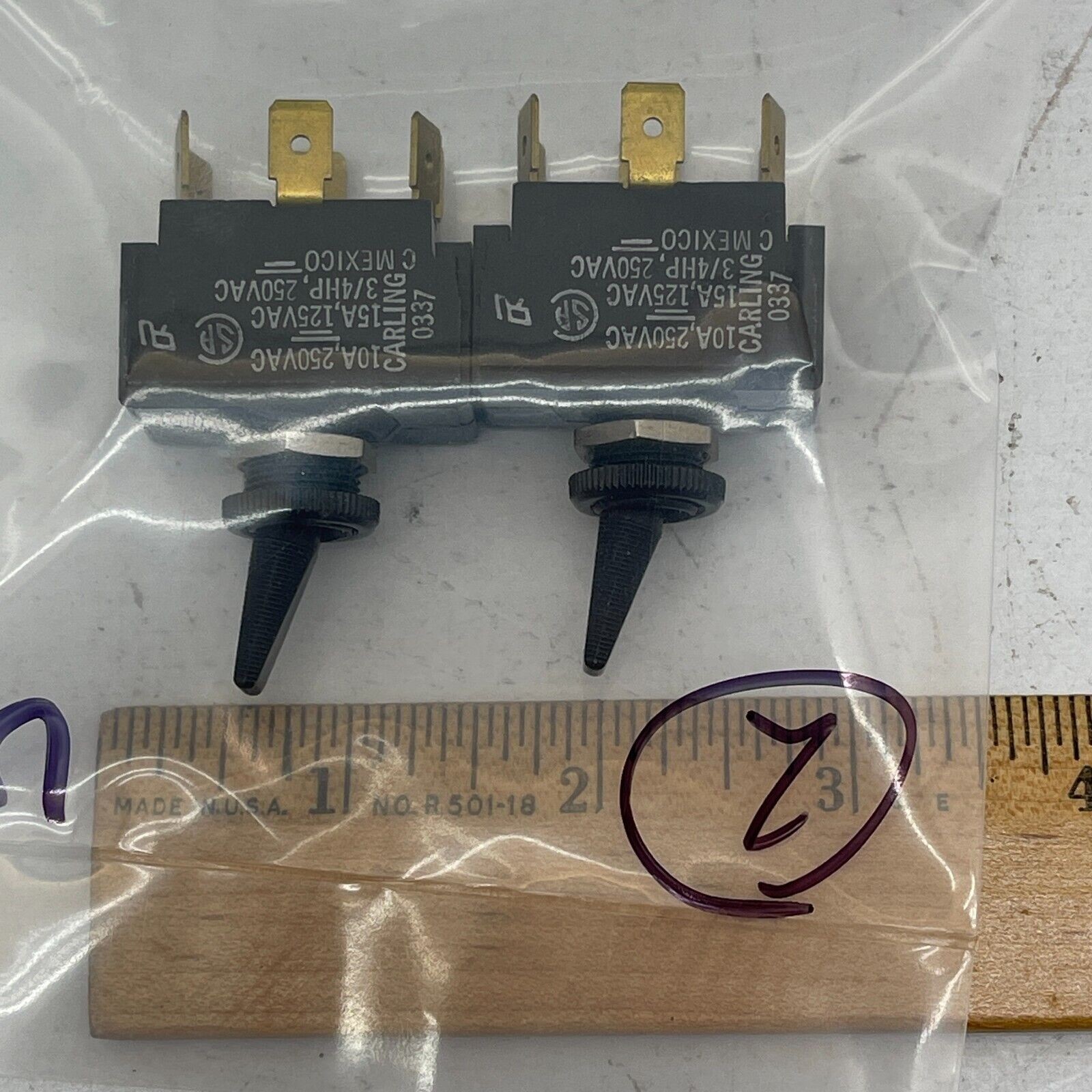 Carling Mexico On/Off/On Toggle Switch – 10A/250V, 15A/125V, 3/4 HP – Pack of 2