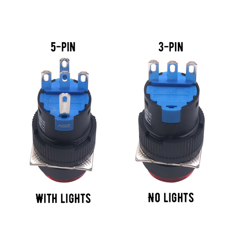 Round Rectangle Push Button Switch LED Light Momentary Latching 16mm 12/24/220V