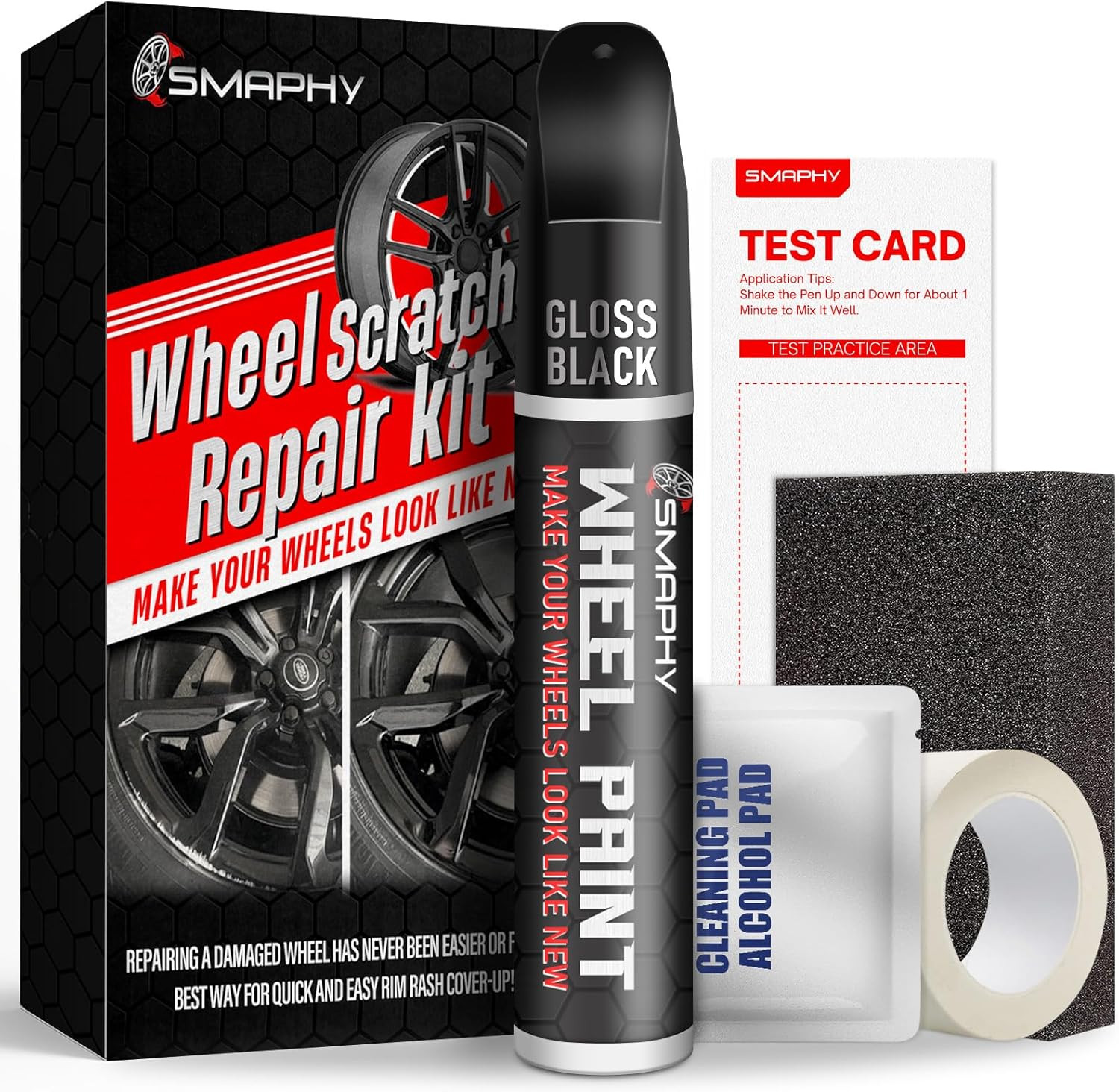 Wheel Scratch Repair Kit, Gloss Black Rim Touch up Paint, Repair Curb Rash, S…