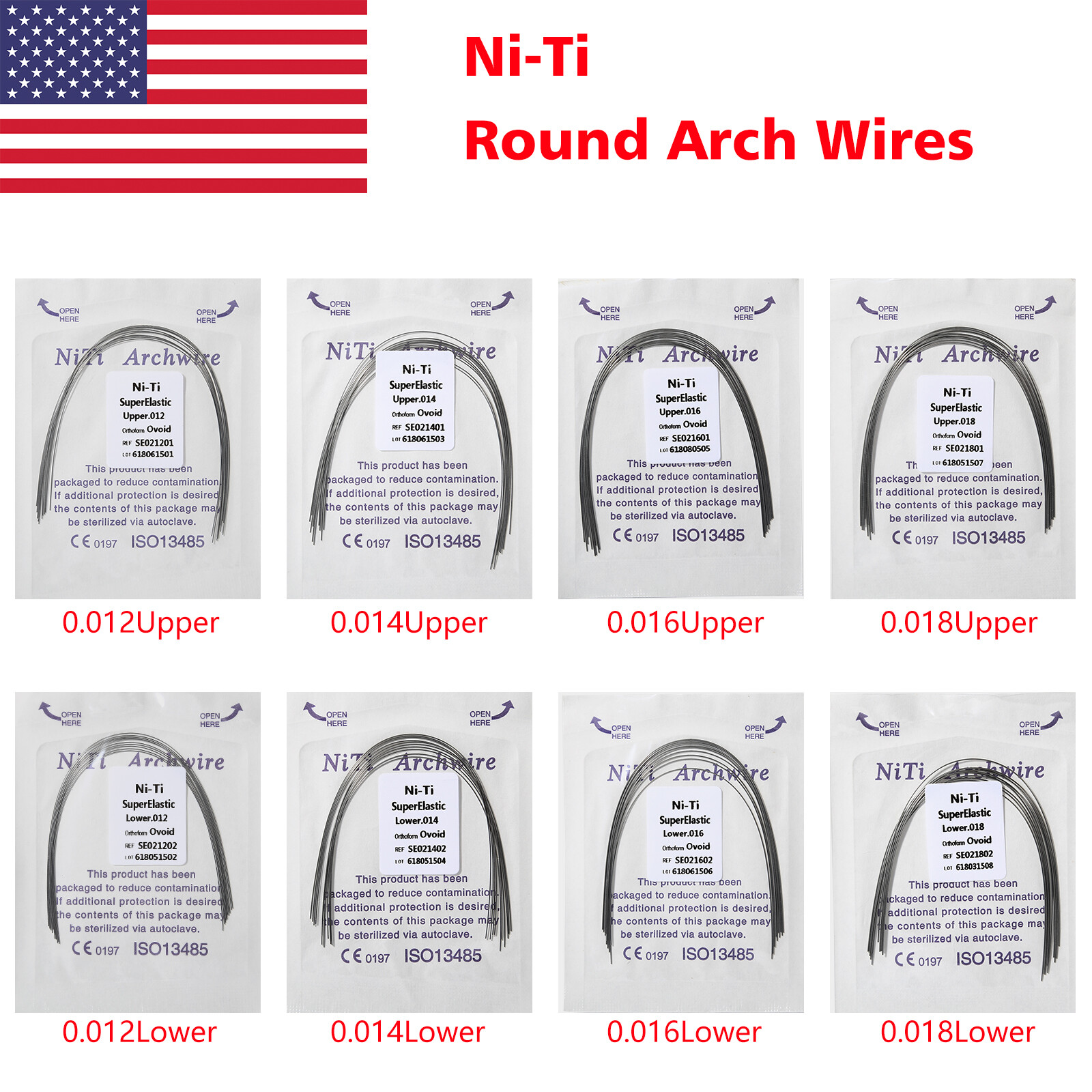 100PCS Dental Orthodontic NITI Arch Wire Round Super Elastic NITI Ovoid Form USA