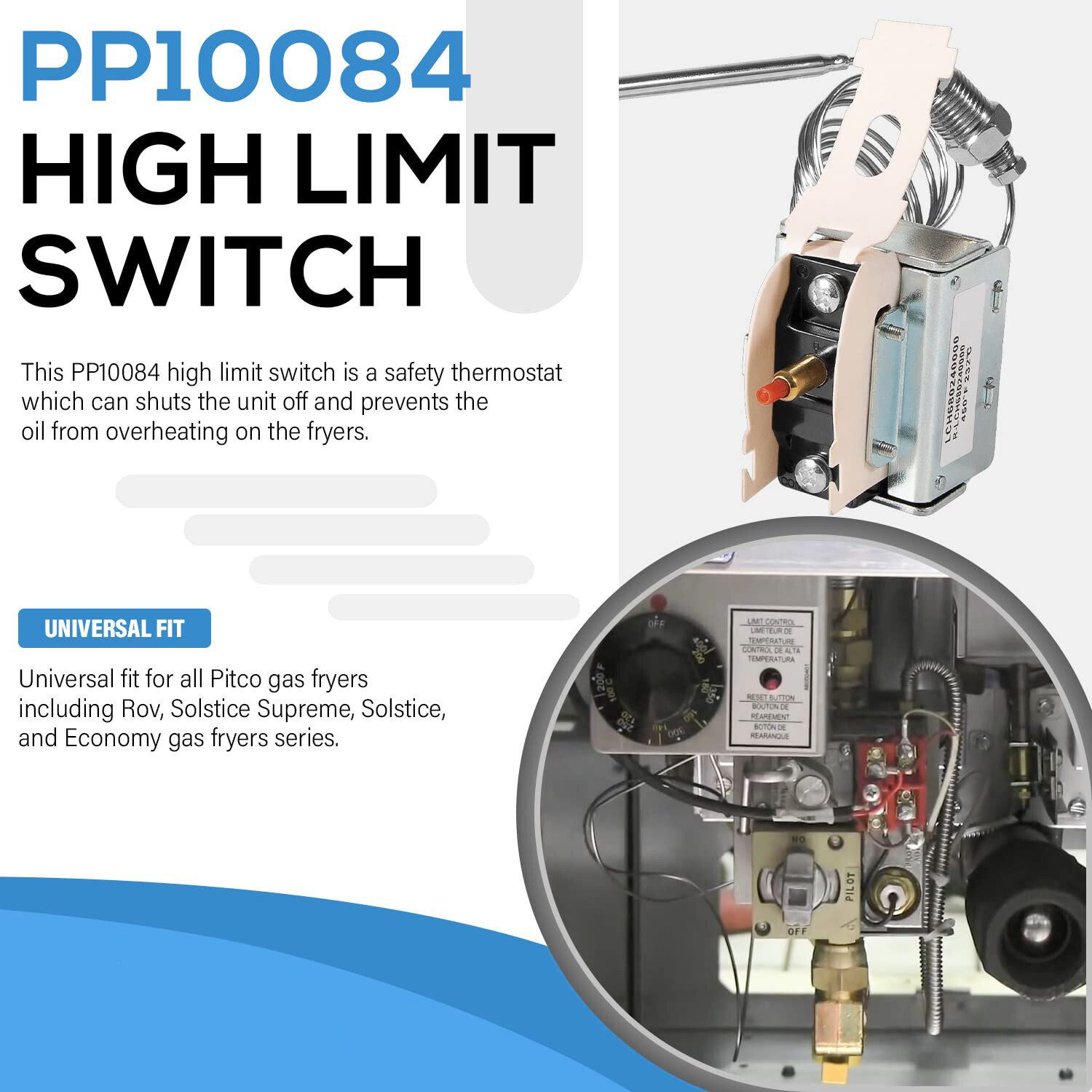 PP10084 High Limit Switch for Pitco All Gas Fryers Safety Thermostat Equipment