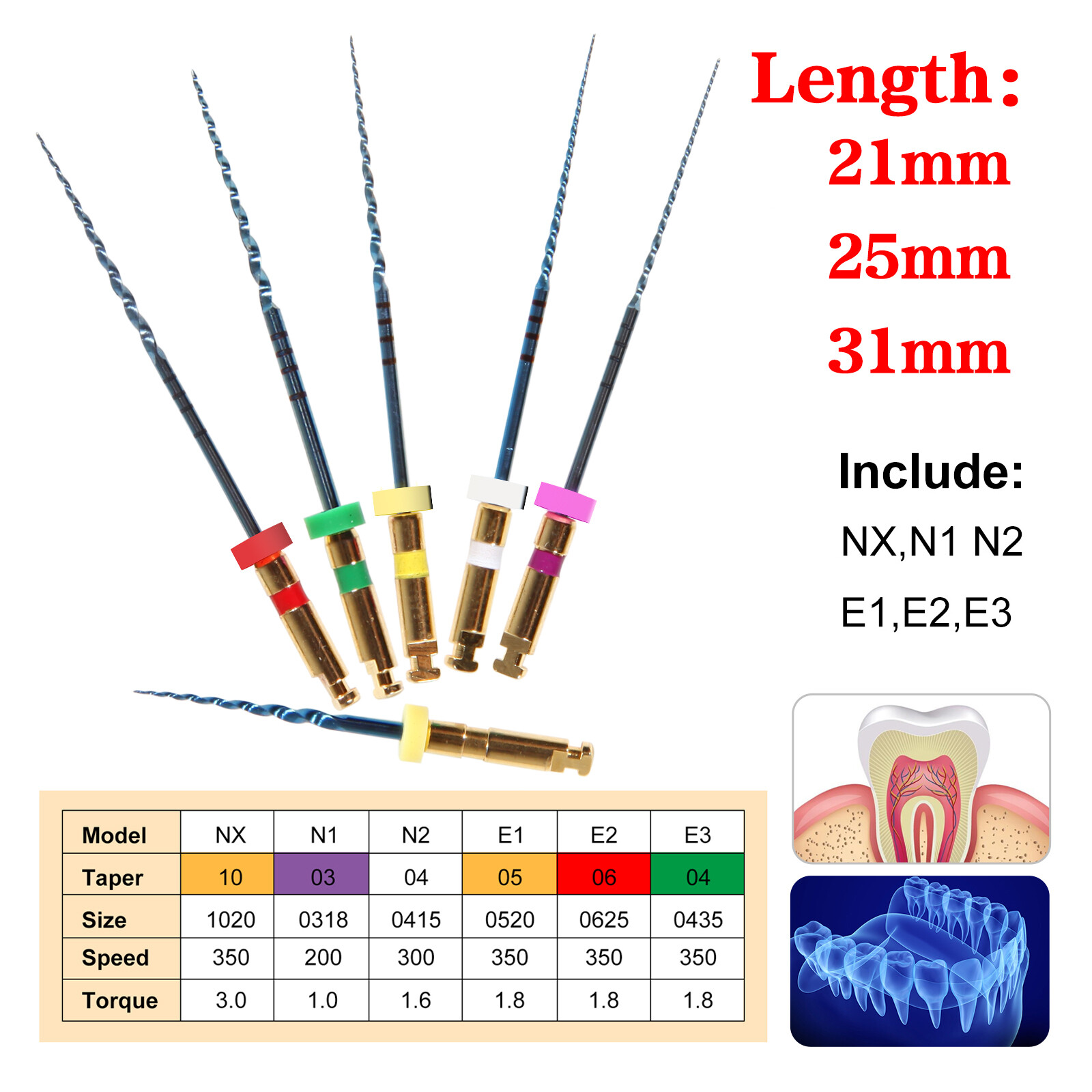 Dental Endo Endodontic Engine Rotary Files Root Canal NiTi Files 25mm 21mm 31mm