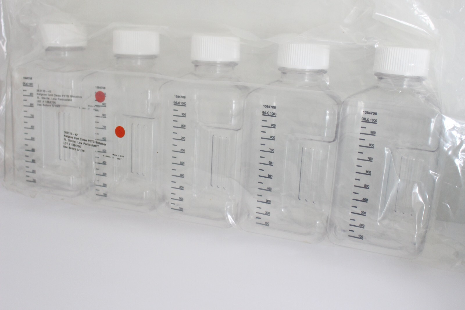 5 pack 1L Nalgene PETG Certified Clean Biotainer Bottle 383110-42 NEW