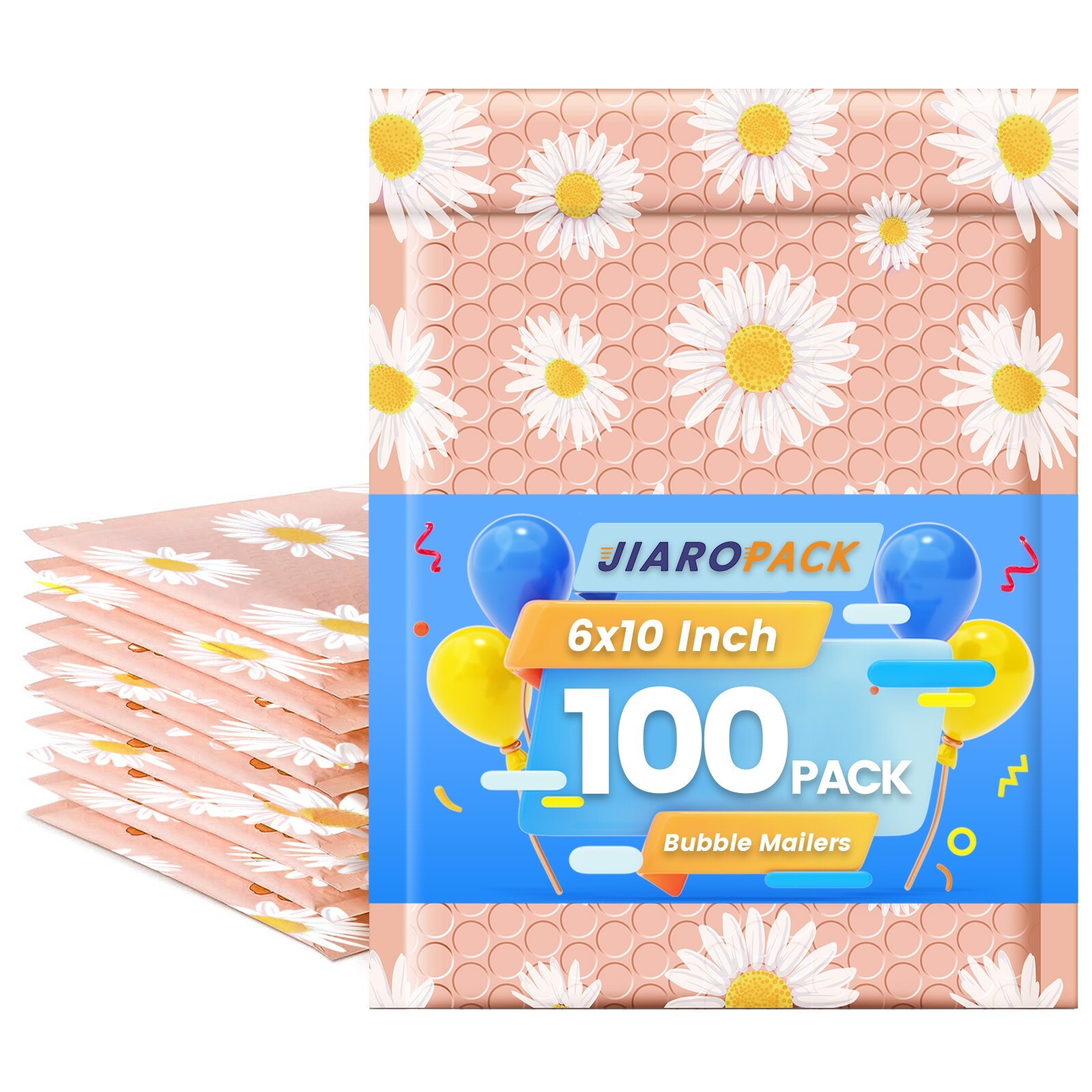 Jiaro Pack Cute Daisy Bubble Mailer Flower Padded Envelope Mailing 6×10″ 100Pcs
