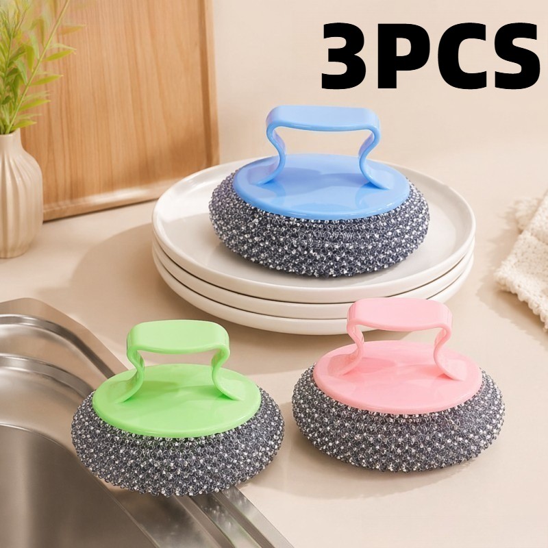 3Pcs Kitchen Cleaning Brush Set With Handle Dish Pan Scrub Brush Tool