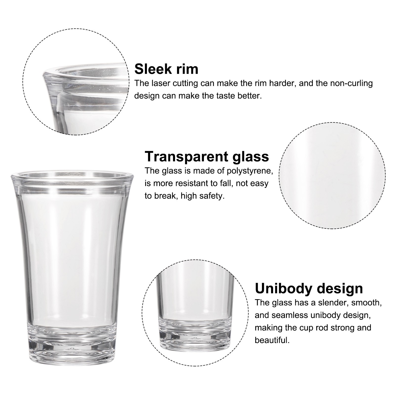 6pcs Shot Glasses 1.2oz Polystyrene for Cocktail Transparent