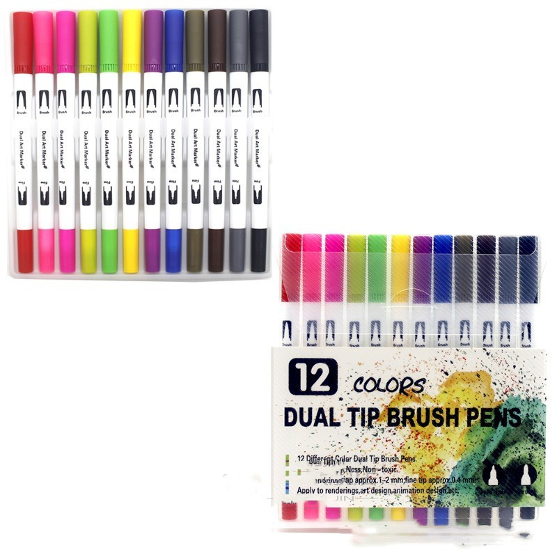 100 Colors Watercolor Dual Tip Brush Marker Pen Fineliner Ar