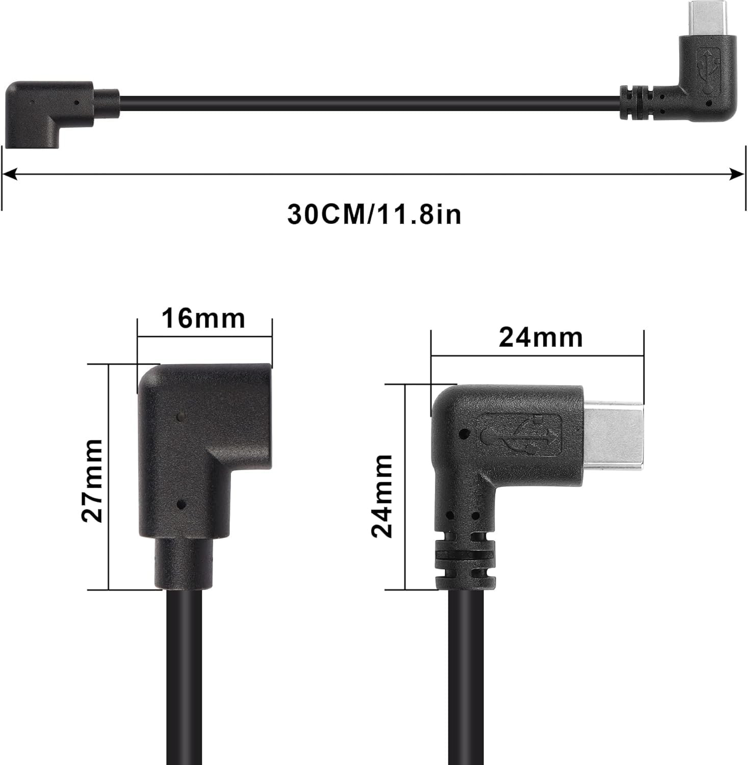 GINTOOYUN USB C Extension Cable, Right Angle Male to Female, 0.3m, Black, Suppor