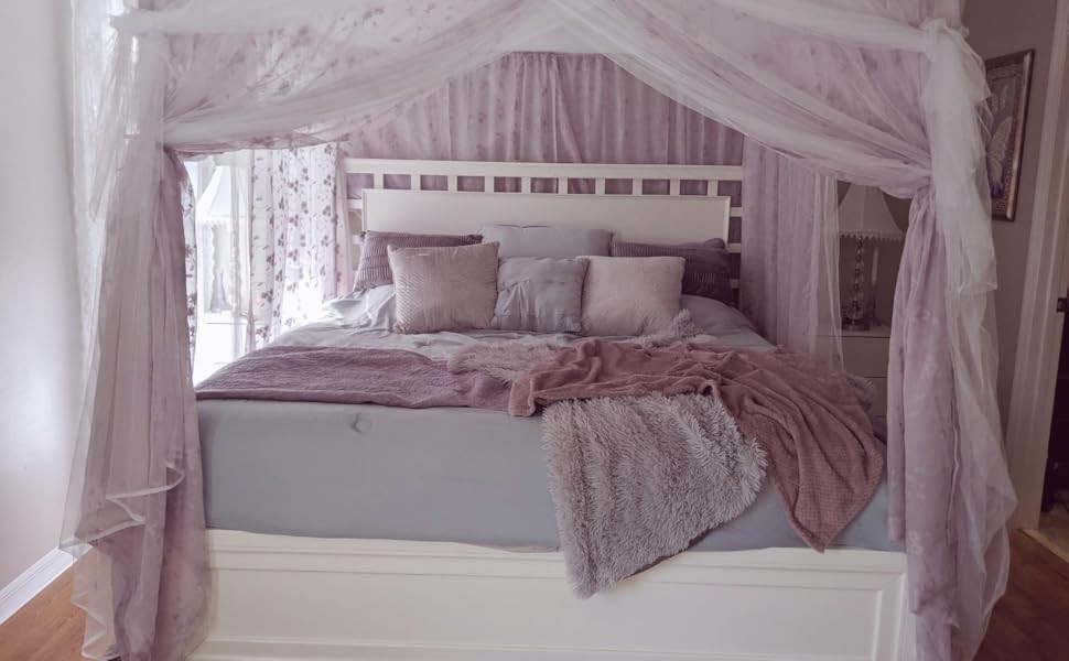 Canopy Bed Frame Full, Stainless Steel Four Corner Bed Canopy Poles Mosquito Net