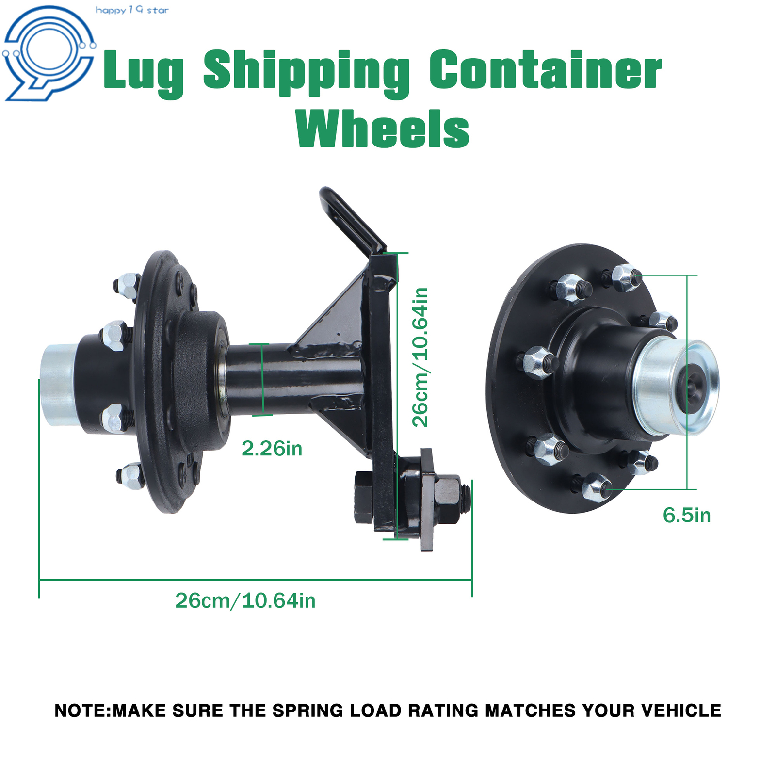 Shipping Container Wheels 8×6.5 Lug Bolt-On Spindle Kit with Handle