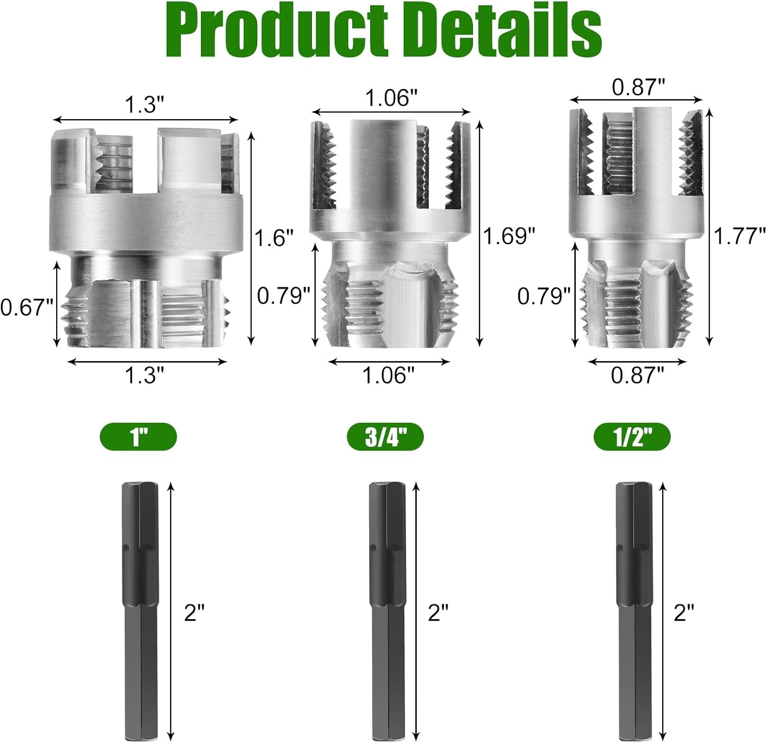 3PCS PVC Pipe Threader Tool，Integrated Internal & External Pipe Threading Tool