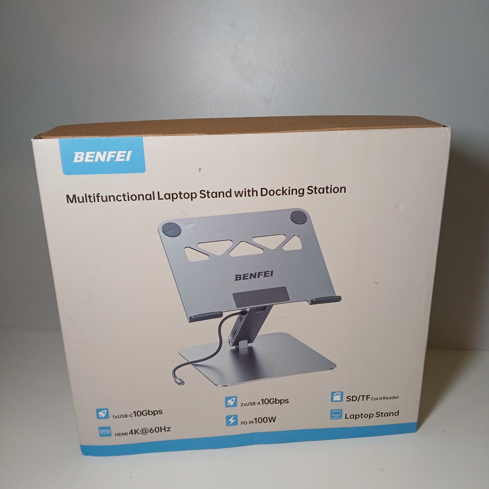 BENFEI Laptop Stand with USB C 6in1 Docking Station, HDMI 4K@60Hz, Grey