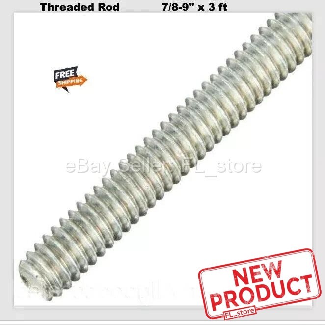 Threaded Rod 7/8-9″ x 36 In All Thread Rod Zinc Plated Steel 3 Feet Long NEW