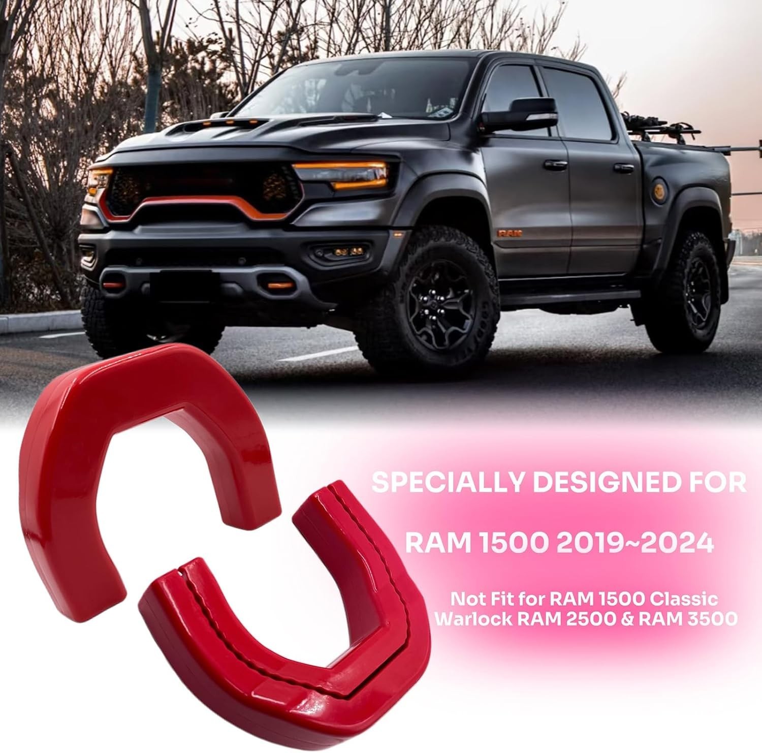 Custom Tow Hook Covers Compatible with 2019-2025 RAM 1500 for ram 1500, RED