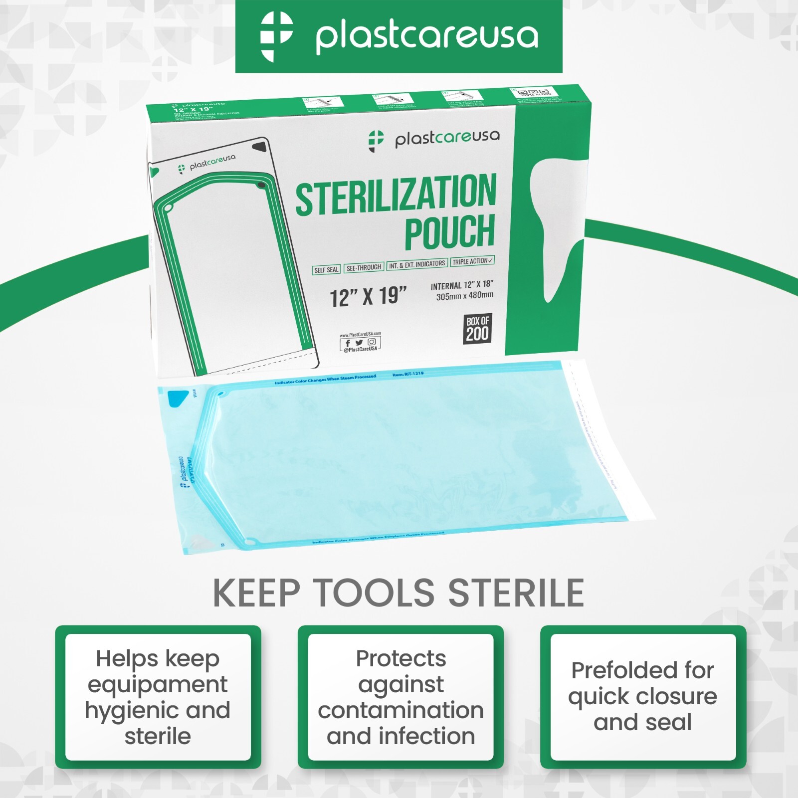 12″ x 19″ Self-Sealing Sterilization Pouches for Autoclave (1 Box of 200)