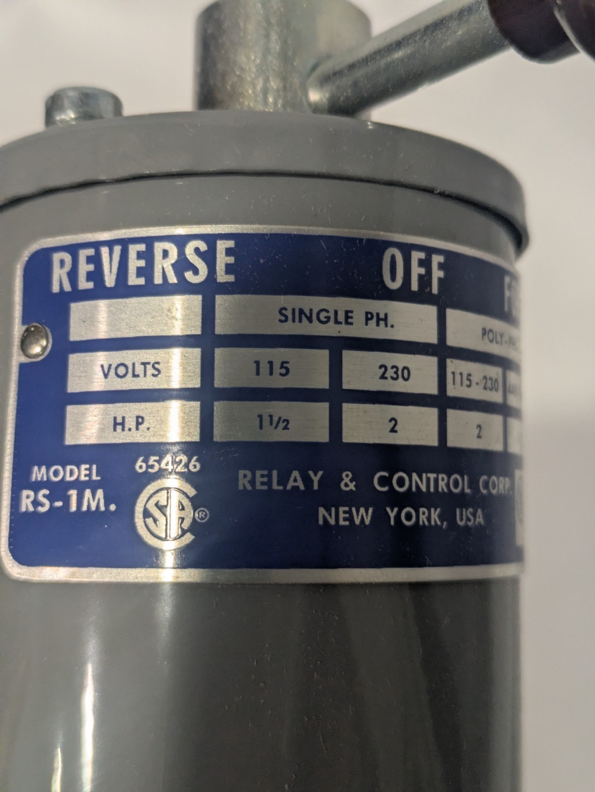 Relay and Control RS-1M Motor Reversing Drum Switch | Momentary Forward-Reverse