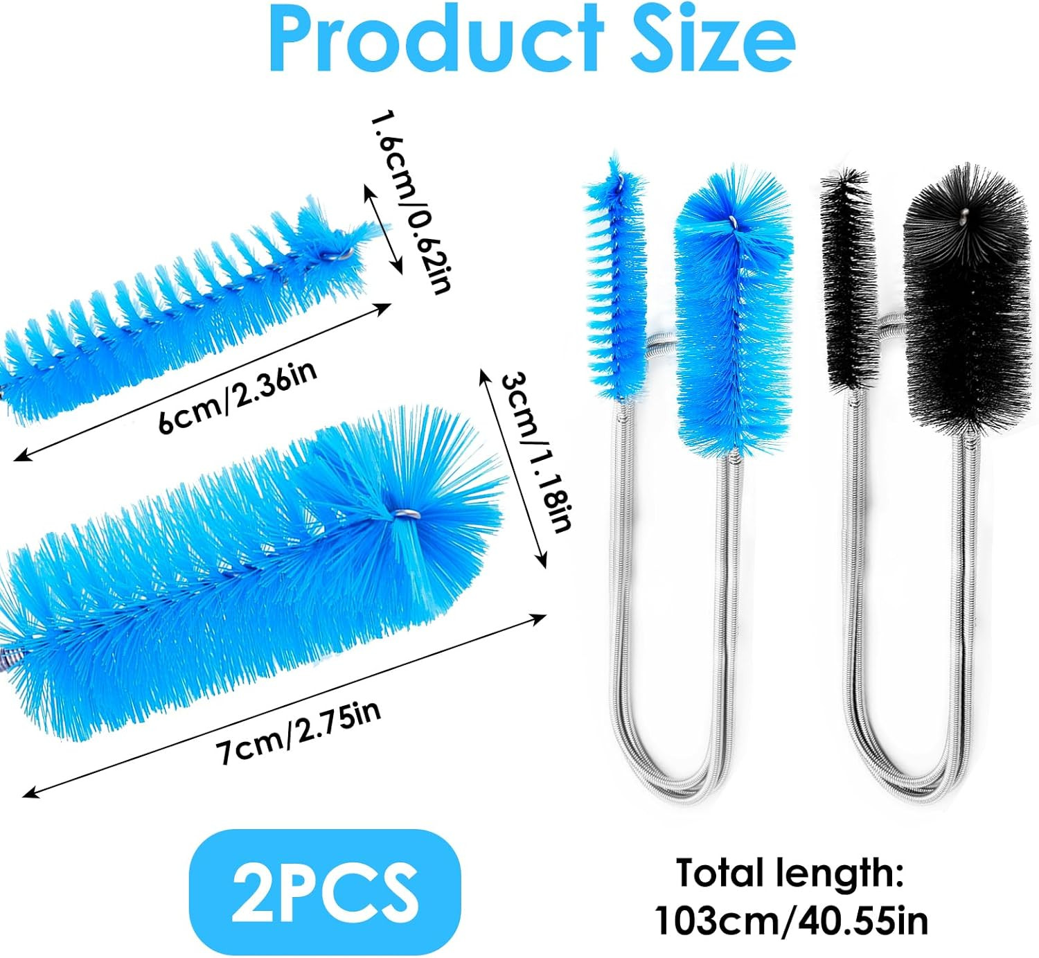 2 Pcs Flexible Drain Pipe Cleaning Brush, 36″ Extra Long Double Ended Nylon Bris