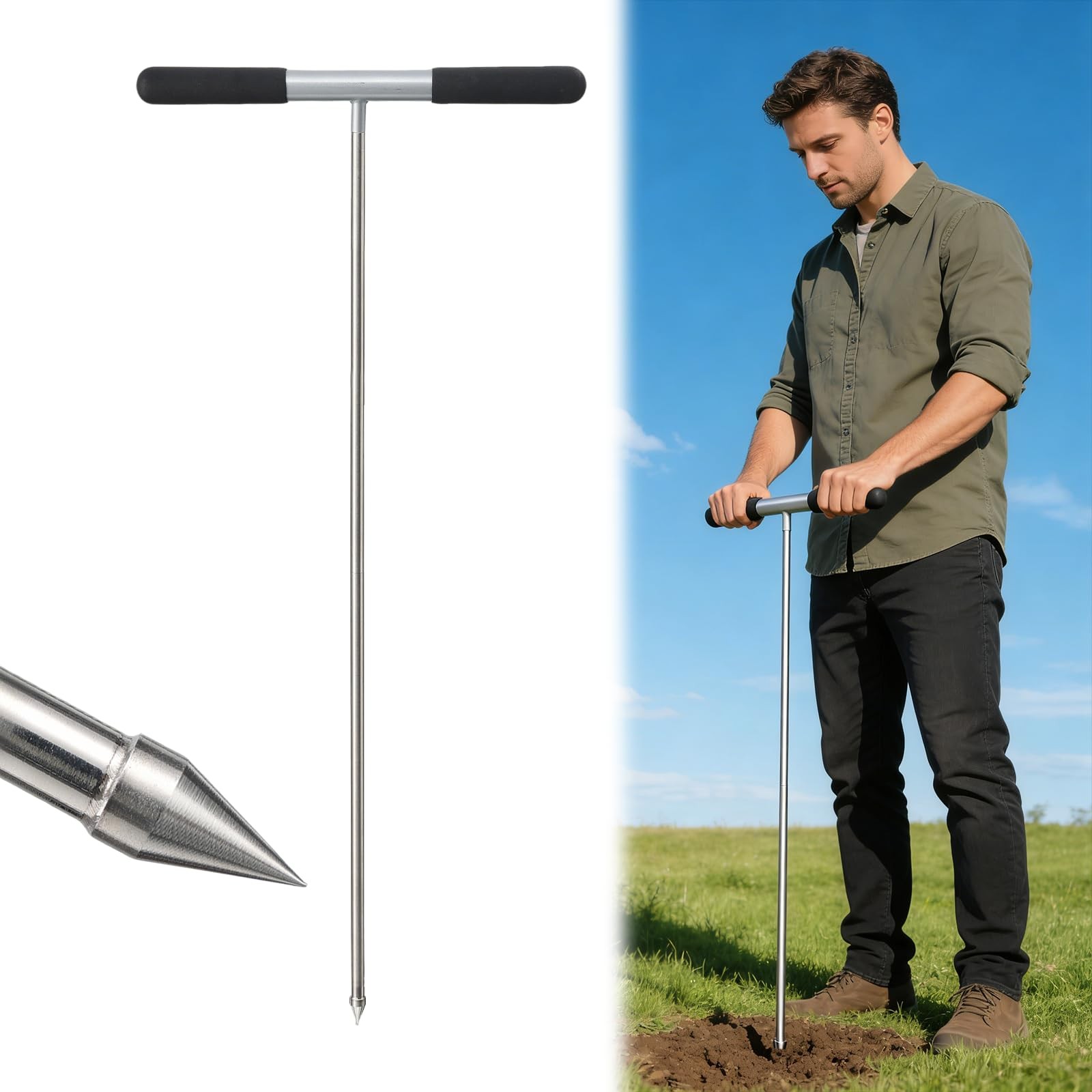 Soil Probe Rod 48 Inch Test Stainless Steel Ground Silver