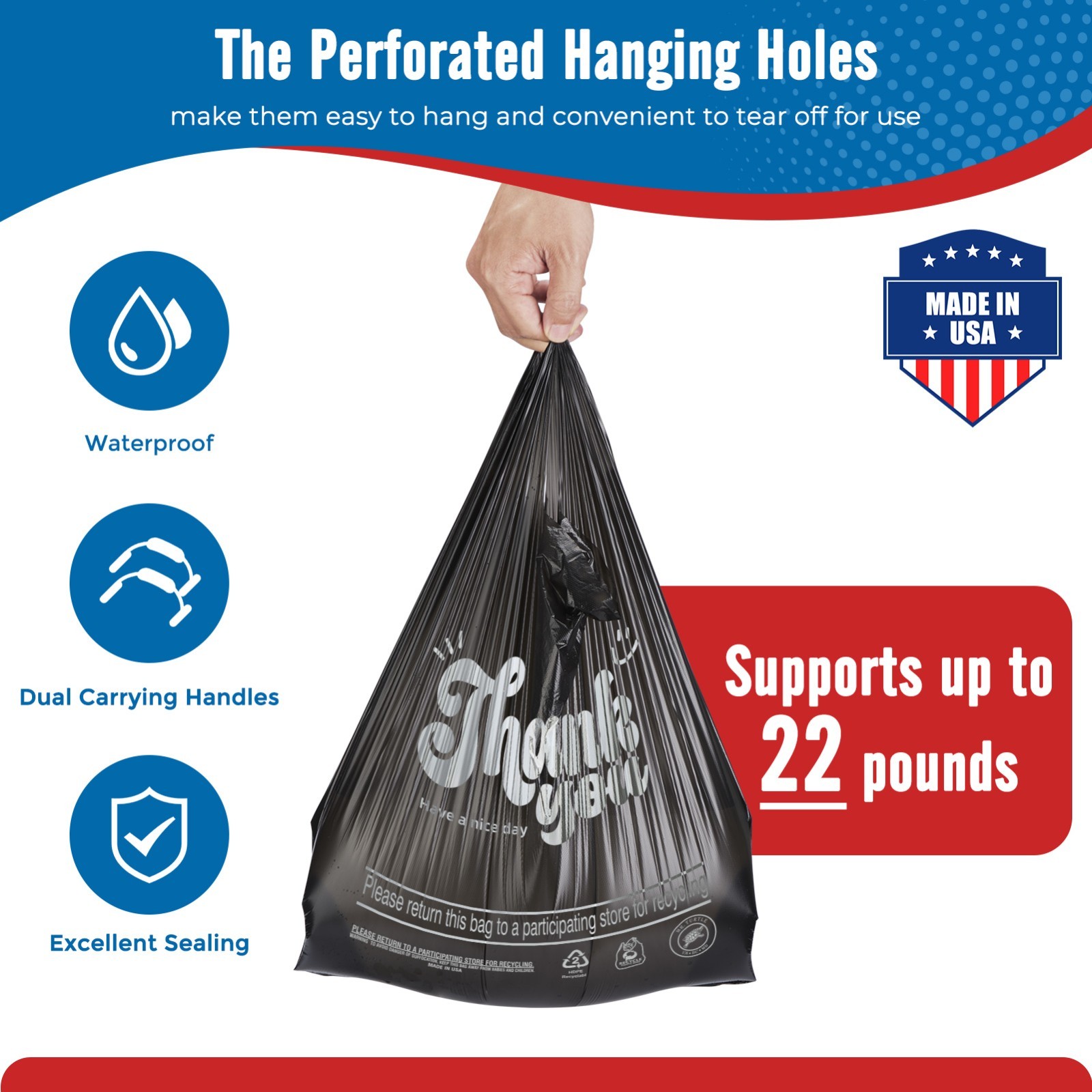 1000 Black Thank You T-Shirt Bags 12″ x 6.5″ x 21″ Plastic Grocery Shopping Bags