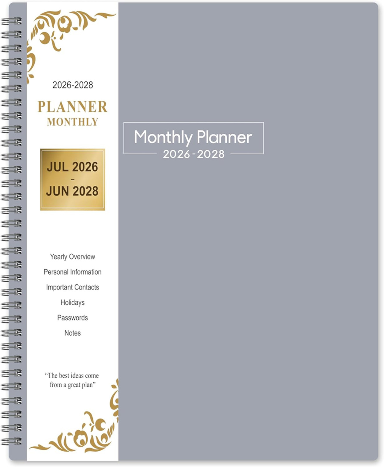 Monthly Planner 2026 2027 2028 Large 11×8.5 Inch Cover Tabs Spaced Notes Holiday