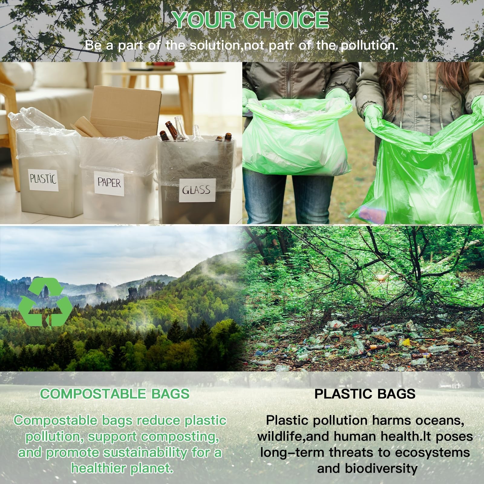 Compostable Trash Bags 2.6 Gallon – Unscented Biodegradable Small Garbage Bag…