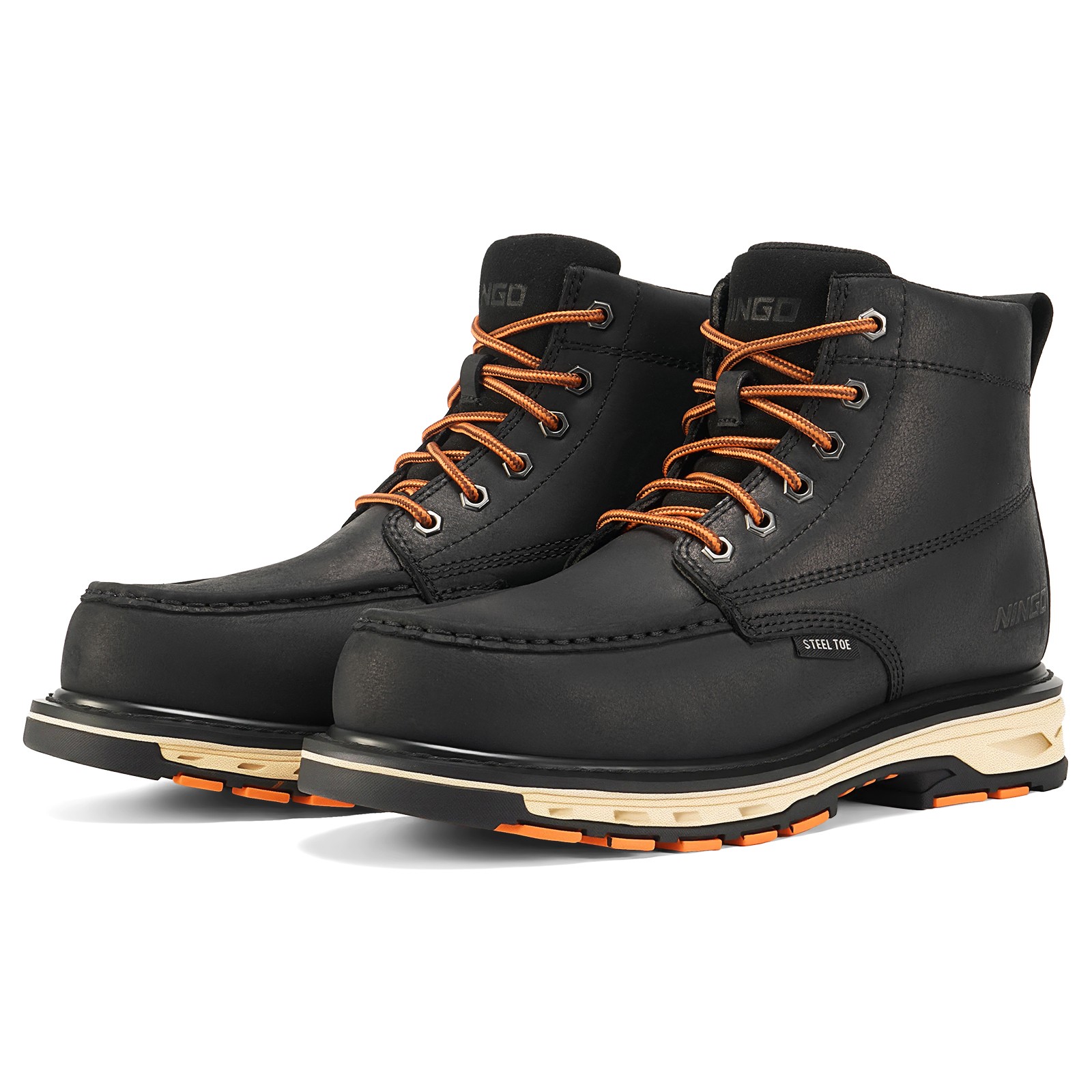 NINGO Men Steel Toe Work Boots Puncture Proof Moc Toe Safety Shoes EH Protection