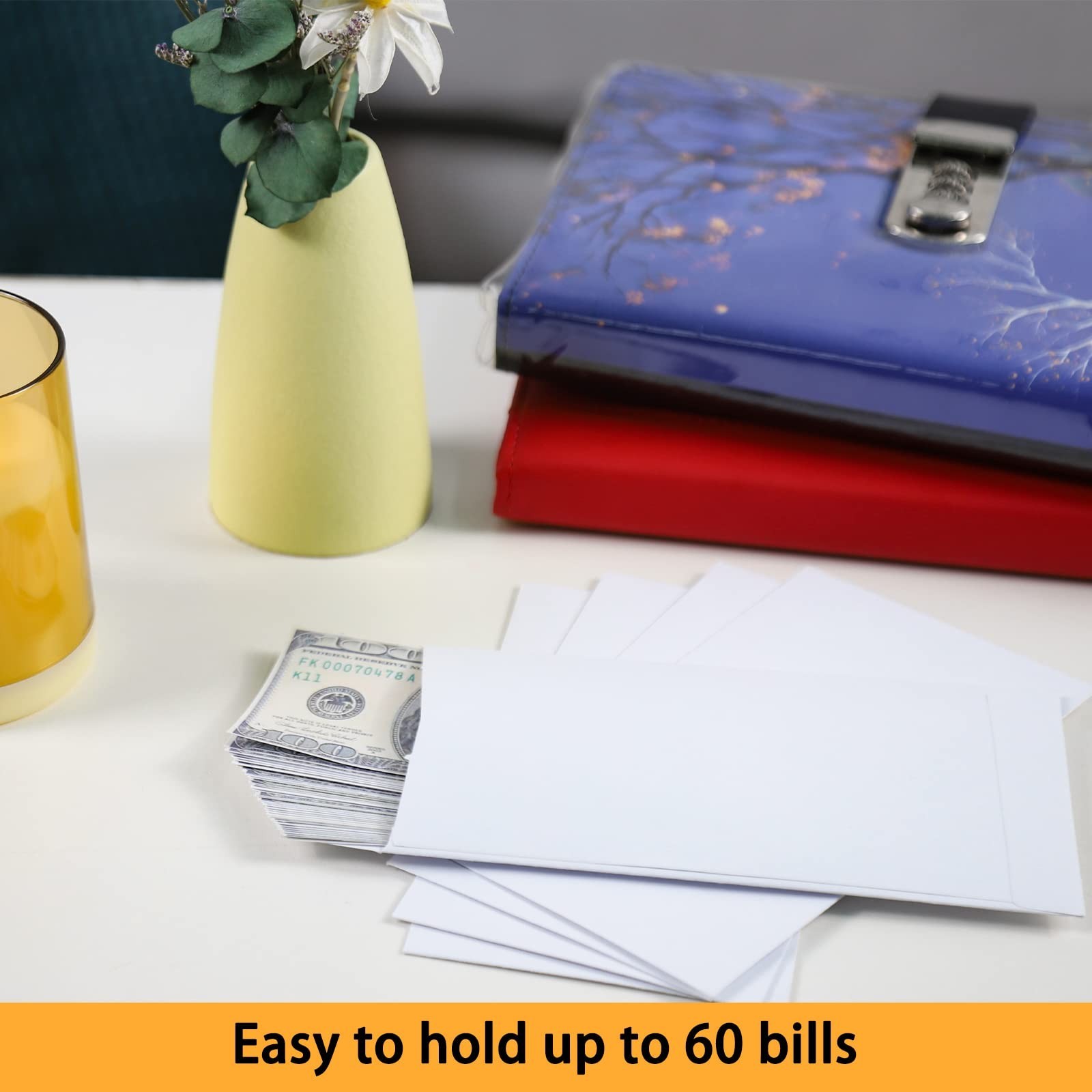 100 Pack Cash Envelopes Self adhesive 6.7×3.5 Inch, Fit for Envelope Money Sa…